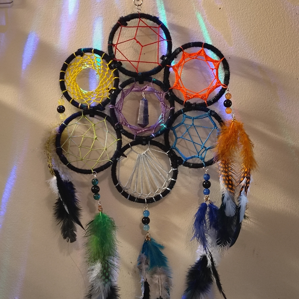 Boho Multi-Ring Dreamcatcher Wall Tapestry in Bright Multicolor